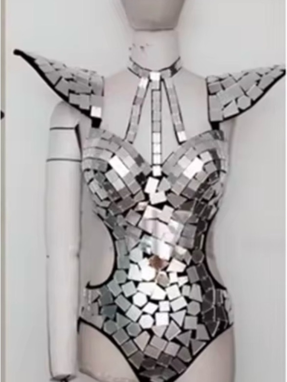 Silver Mirror Mosaic Statement Bodysuit - Women Jewelry